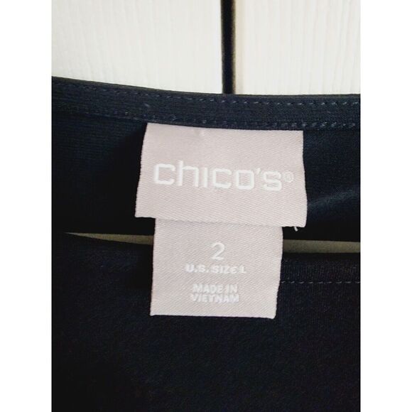 Chico's 2 Black Top Shirt Long Sleeve Hip Tie Slinky Stretch‎ Size Large - Picture 5 of 6